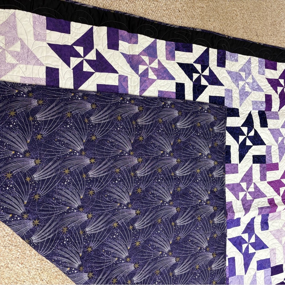 Handmade Purple & White Geometric Quilt 66”X 77” - Picture 3 of 9